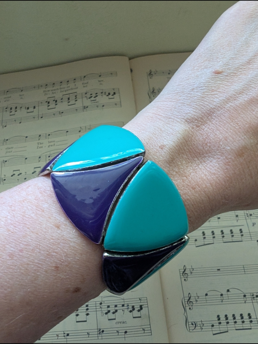 Turquoise and Purple Geometric Statement Bracelet